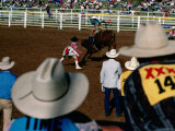 Overhead of Bull Rider from the Stands of a Rodeo, Mt. Isa, Australia Photographic Print by Michael Coyne