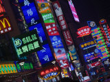 Neon Signs Line Storefronts along Nanjing Road, Shanghai, China Photographic Print by Paul Souders