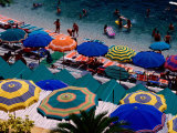 Overhead of Umbrellas at Private Bathing Area of Marine Piccola Beach, Capri, Italy Photographic Print by Dallas Stribley
