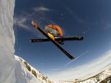 Skier Jumping into Puma Bowl from Pinyon Ridge, Utah, USA Photographic Print by Mike Tittel