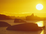 Sunset on Icebergs in the Bismark Strait, Petermann Island, Alaska, USA Photographic Print by Hugh Rose
