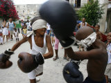 Two Cuban Boys Show Their Boxing Skills Photographic Print