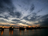 Sections Forming Part of the Thames Barrier are Illuminated after Sunset Photographic Print