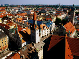 Overhead of Historic Town Quarter from Tower of St. Peter's Church, Marienplatz, Munich, Germany Photographic Print by Krzysztof Dydynski