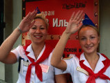 Zov Ilycha, Waitresses Dressed as Pioneers at Soviet Themed Restaurant, St. Petersburg, Russia Photographic Print by Jonathan Smith