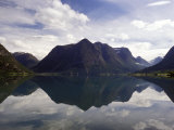 Mountain Reflecting in Fjord Waters, Norway Photographie par Michele Molinari