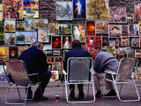 Men Sitting at Outdoor Art Gallery Near Florian Gate, Krakow, Poland Photographic Print by Krzysztof Dydynski