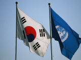 The Flags of South Korea and the United Nations Wave in the Breeze Photographic Print by Michael S. Yamashita