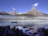 Fishermen in Canoe on Waterfowl Lake, Banff National Park, Canada Photographic Print by Janis Miglavs