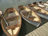 A Dock with Several Rowboats Lined up in the Water Photographic Print