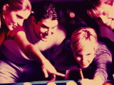 Two Young Couples Playing Pool Photographic Print