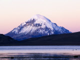 Volcan Sajama Above Lago Chungara at Sunset, Lauca National Park, Chile Photographic Print by Woods Wheatcroft