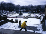 Sweeping Snow from Steps at Central Park in Winter, New York City, New York, USA Photographic Print by Angus Oborn