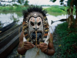Traditional Mask Carving from Tambanum Village, Tambanum, East Sepik, Papua New Guinea Photographic Print by Jerry Galea