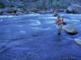 Mature Man Fly-Fishing, West Walker River, CA Photographic Print by David Porter
