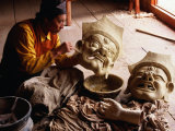 Artisan Creating Traditional Cham Mask, Sichuan, China Photographic Print by Bill Wassman