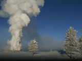 Winter View of Old Faithful Geyser Erupting Photographic Print by Norbert Rosing