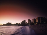 Beach and City Skyline at Sunset, HI Photographic Print by Doug Mazell