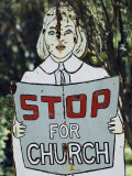 A Rusting Metal Sign Advising People to Stop for Church Photographic Print by Stephen St. John
