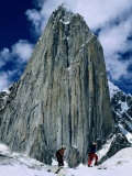 Expedition Members Hike Along Trango Glacier Photographic Print by Bill Hatcher