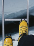 Dizzying View of Crampons Traversing a Ladder in the Khumbu Icefall Photographie par Bobby Model
