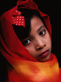 A Portrait of a Muslim Girl with Her Face Framed by a Colourful Scarf, Indonesia Photographic Print by Adams Gregory