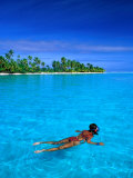 Snorkelling in Aitutaki Lagoon, Aitutaki, Southern Group, Cook Islands Photographic Print by John Banagan