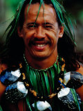 Portrait of Traditonal Dancer, Cook Islands Fotografie-Druck von Jean-Bernard Carillet