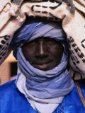 Close Up of a Tuareg Carpet Seller in Traditional Indigo Clothing, Timbuktu, Mali Photographic Print by Patrick Syder