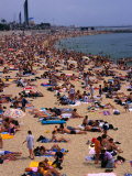 Crowded Beach of Platja De La Nova Icaria, Barcelona, Spain Photographic Print by Stephen Saks