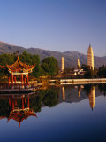 The Three Pagodas, Reflected in Lake, Dali, Yunnan, China Photographic Print by Diana Mayfield