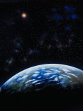 Space Illustration of Earth and Stars Photographie par Ron Russell
