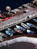 Overhead of Fishing Boats Lined Up in Hydra Harbour, Hydra Town, Greece Photographie par Rodney Hyett