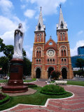Twin Towers of Notre Dame Cathedral with Statue in Foreground, Ho Chi Minh City, Vietnam Photographic Print by Mason Florence
