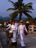 Group of People Walking Across Bridge, Mekong Delta, Vietnam Photographic Print by Mason Florence