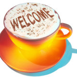 Cup Filled with Froth and Welcome Written in Cocoa Photographic Print by Vito Aluia