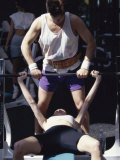 Woman Weight Training with Spotter Photographic Print