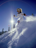 Skier in White with Sunburst Photographic Print