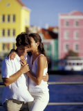 Couple at the Willemstad Waterfront, Curacao, Caribbean Photographic Print by Greg Johnston