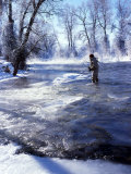 Flyfishing in Provo River on Cold Morning, Wasatch Mountains, near Heber, Utah, USA Photographic Print by Howie Garber