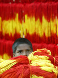 Aslam, a Muslim Boy, Carries Freshly Dyed Kalawa Photographic Print