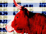 Bull in Front of Stock Market Quotes Lámina fotográfica Bull in Front of Stock Market Quotes Lámina fotográfica