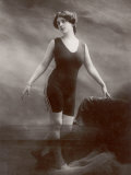 Edwardian Bathing Beauty Miss M. Odell Wears a "V"-Neck One-Piece Bathing Costume Photographic Print