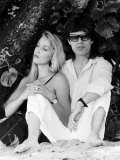 Jerry Hall Model and Actress with Boyfriend Rolling Stones Mick Jagger in Barbados, February 1987 Photographic Print