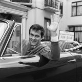 Tony Curtis Sitting in a 1938 Green Bentley Photographic Print