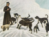 The Monks of Saint Bernard Together with Their Dogs Visit Tibet Photographic Print