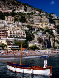 Boat off Beach and Houses Terraced into Hills, Positano, Italy Photographic Print by Dallas Stribley