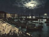 Night View of Triest's Harbour Photographic Print