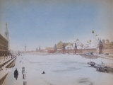Moscow Covered by Snow, at the Center the Moscova River Iced Over, on the Right the Kremlin Photographic Print