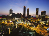 Buildings Lit Up at Sunset, Centennial Olympic Park, Atlanta, Georgia, USA Photographic Print